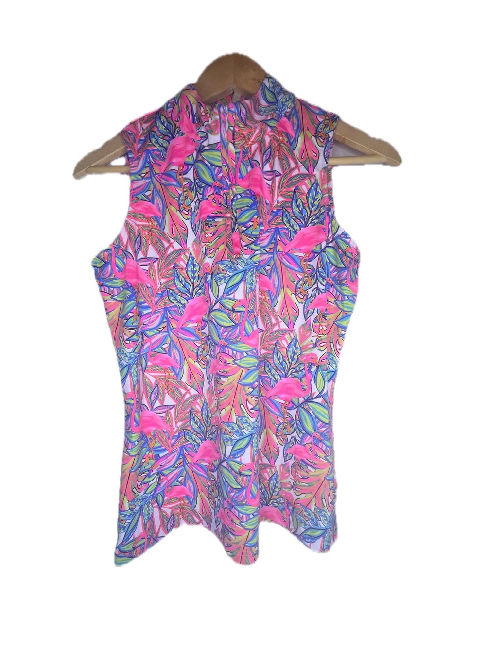 Lulu B Sleeveless Pink Tropical Print Performance Top
